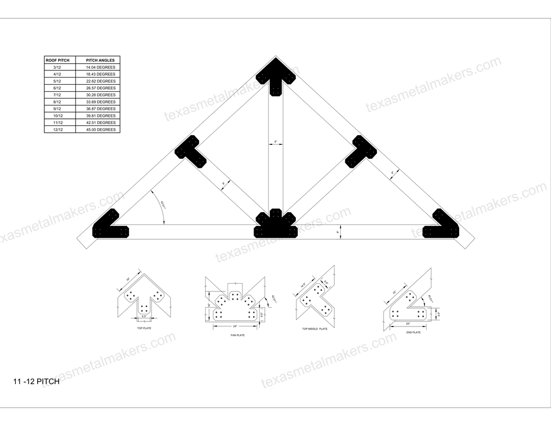 Chamfered Design Dog Eared Timber Truss Brackets for 8x8 Posts, 8" Timber Truss Brackets