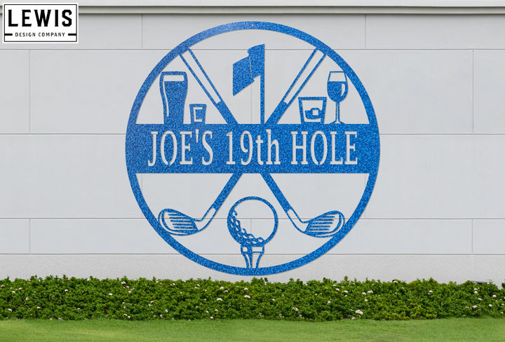 Golf 19th Hole Custom Name Metal Sign | Personalized Golf Bar Decor