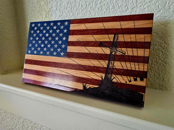 God &amp; Country Wood Desktop Flag