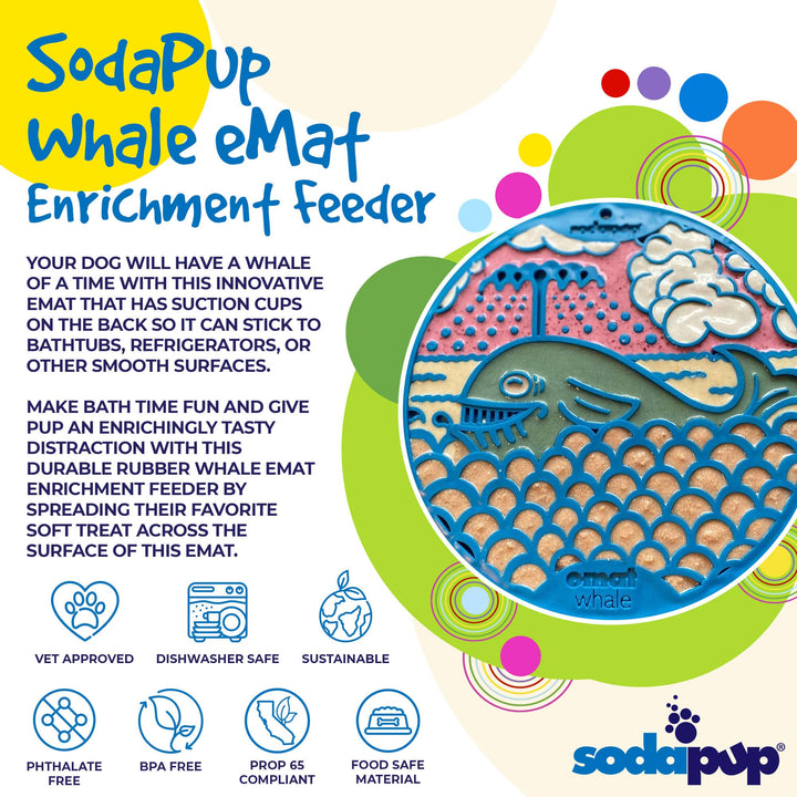 Whale eMat - Enrichment Lick Mat for Dogs and Cats - with Suction Cups | Whale Design | USA Made
