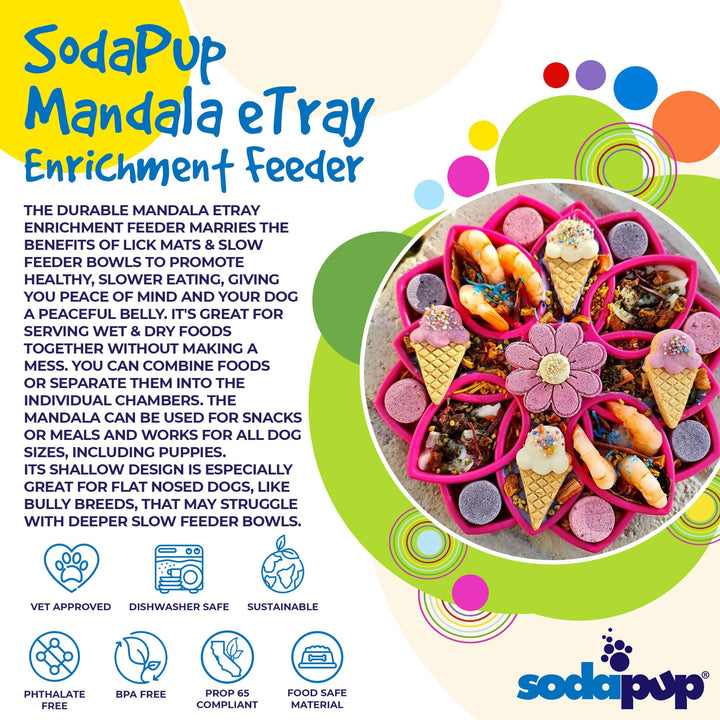 Mandala eTray Shallow Slow Feeder Dog Bowl for Enrichment | USA Made