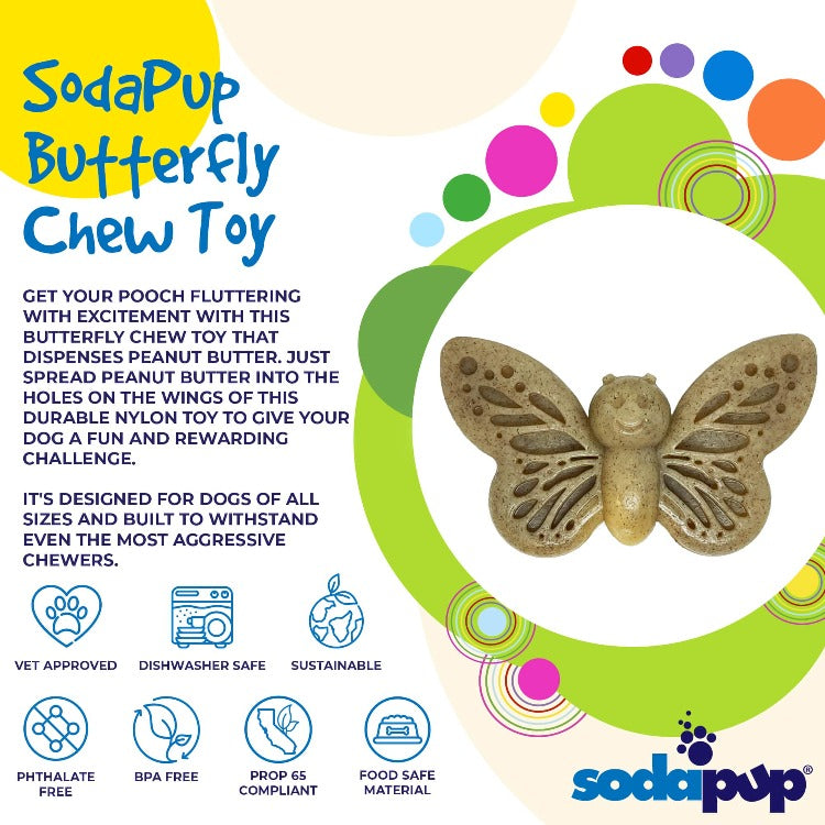 Butterfly Nylon Chew &amp; Enrichment Toy | 2-in-1 for Aggressive Chewers | SodaPup