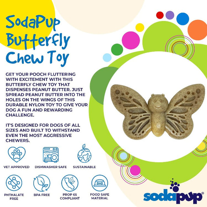 Butterfly Nylon Chew &amp; Enrichment Toy | 2-in-1 for Aggressive Chewers | SodaPup