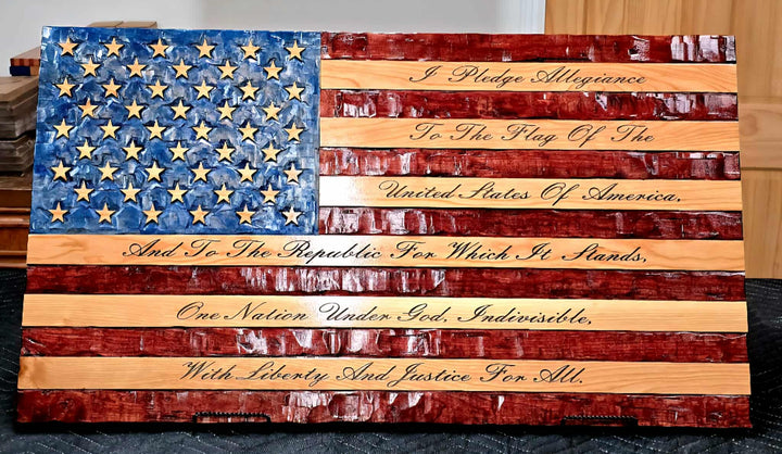 Hand Chiseled Rustic Wooden American Flag | American Grains | Handmade in the USA