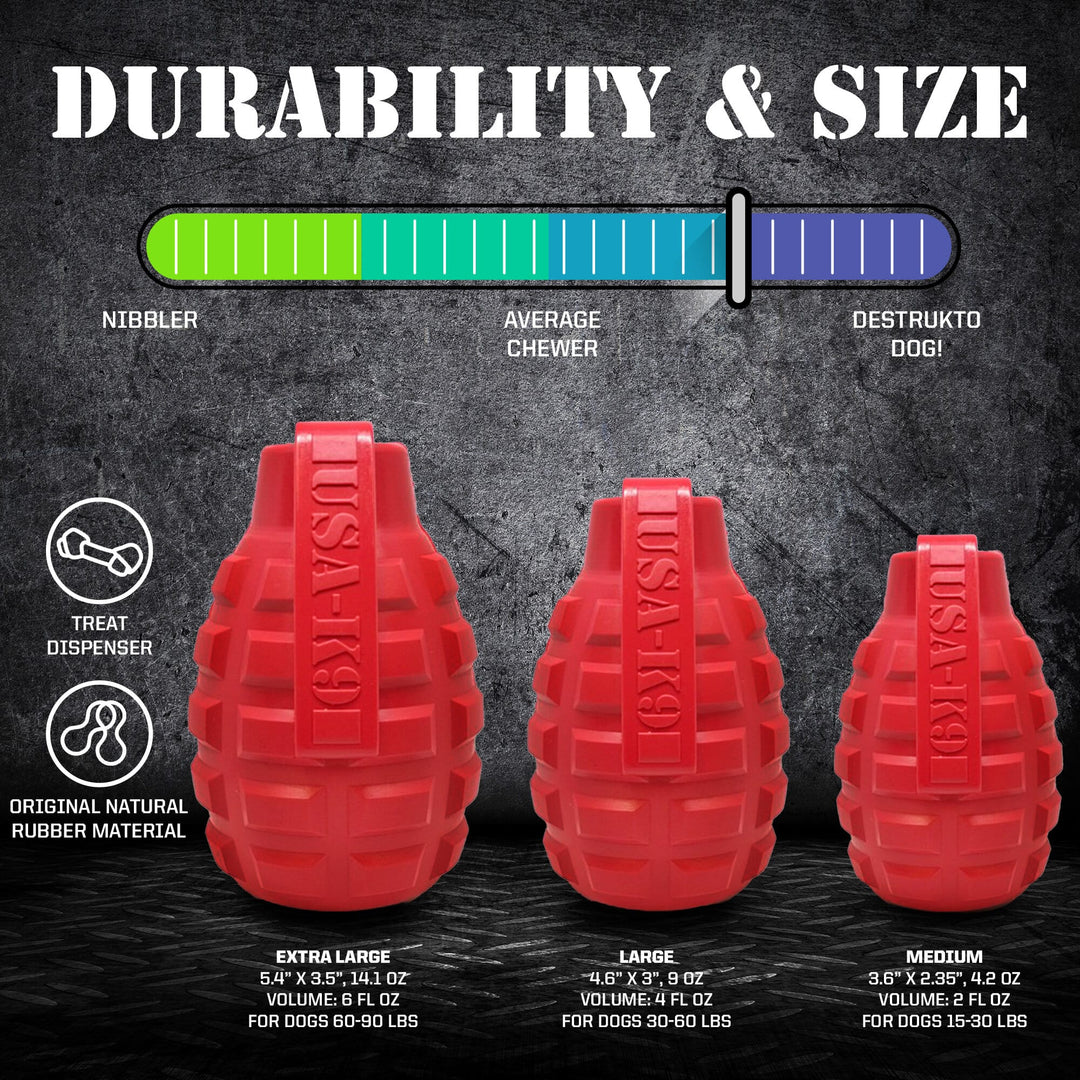 USA-K9 Grenade Shaped eDispenser Durable Dog Chew Toy &amp; Treat Dispenser - Army Green