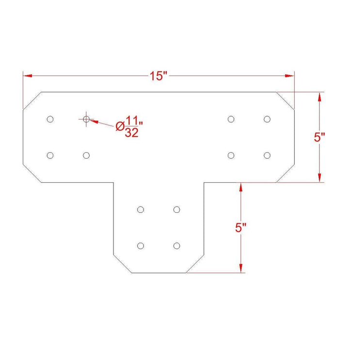 Chamfered Design T Bracket for 6x6 Post, 6 Inch T Bracket Bolt Plate, T Support Bracket, Pergola Bracket, 6 inch, Truss Plate