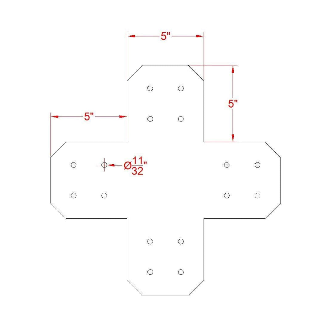 Chamfered Design X Bracket for 6x6 Post, 6x6 Bolt Plate, 6 Inch X Support Bracket, Pergola Bracket, 6 inch Cross Bracket | Made in the USA!