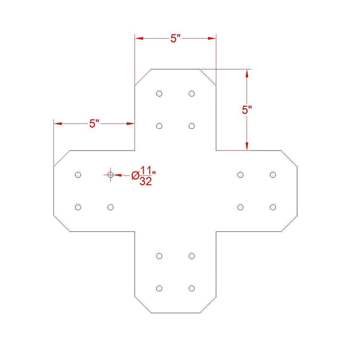 Chamfered Design X Bracket for 6x6 Post, 6x6 Bolt Plate, 6 Inch X Support Bracket, Pergola Bracket, 6 inch Cross Bracket | Made in the USA!