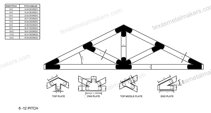 6x6 Chamfered Design Dog Eared Timber Truss Brackets for 6x6 Posts, 6" Timber Truss Brackets, 6x6 Timber Fan Bracket