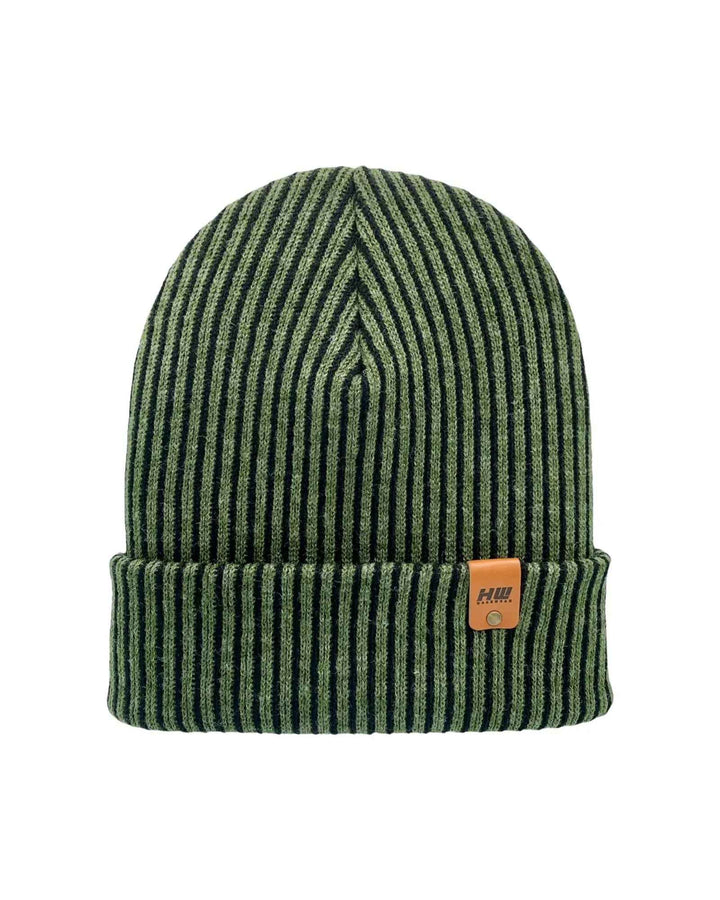 HAAKWEAR Cuffed Wide Ribbed Striped Beanie / Hat, Black / Green, Limited Edition - Made in USA