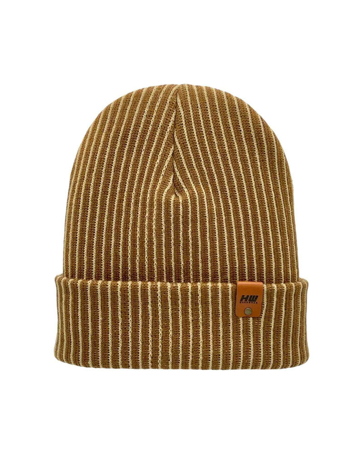HAAKWEAR Traditional Cuffed Wide Ribbed Striped Beanie / Hat, Brown / Beige, Limited Edition - Made in USA