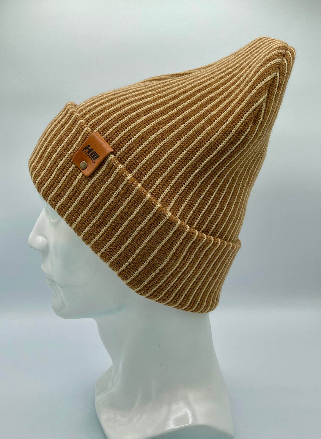 HAAKWEAR Traditional Cuffed Wide Ribbed Striped Beanie / Hat, Brown / Beige, Limited Edition - Made in USA