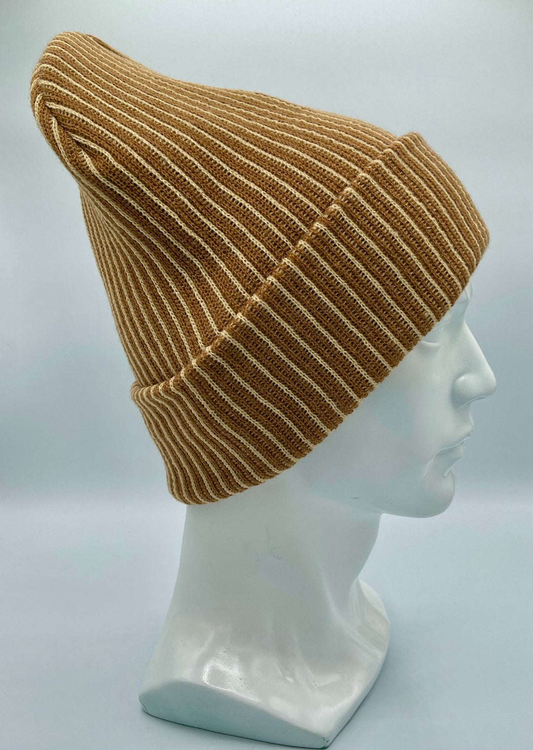 HAAKWEAR Traditional Cuffed Wide Ribbed Striped Beanie / Hat, Brown / Beige, Limited Edition - Made in USA
