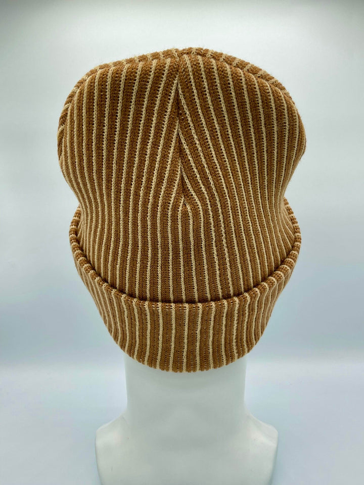 HAAKWEAR Traditional Cuffed Wide Ribbed Striped Beanie / Hat, Brown / Beige, Limited Edition - Made in USA