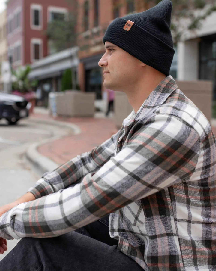 HAAKWEAR Traditional Charcoal Black Beanie | Classic Cuffed Knit Hat | Made in USA