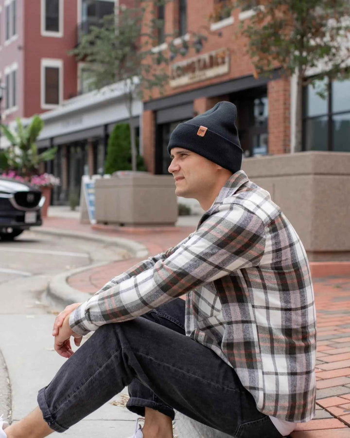 HAAKWEAR Traditional Charcoal Black Beanie | Classic Cuffed Knit Hat | Made in USA