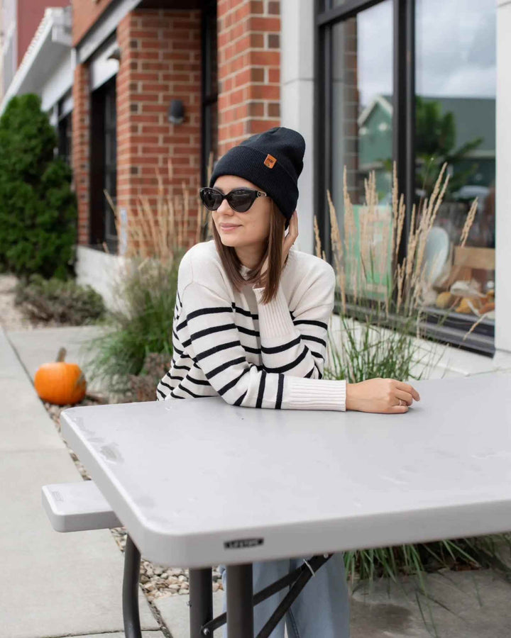HAAKWEAR Traditional Charcoal Black Beanie | Classic Cuffed Knit Hat | Made in USA