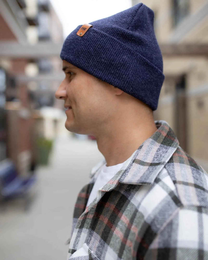HAAKWEAR Traditional Denim Blue Beanie | Classic Cuffed Knit Hat | Made in USA