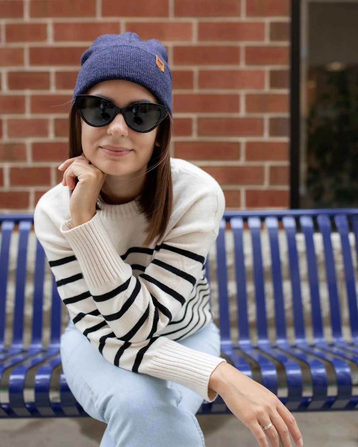 HAAKWEAR Traditional Denim Blue Beanie | Classic Cuffed Knit Hat | Made in USA