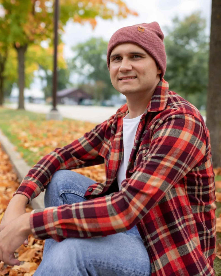 HAAKWEAR Traditional Rusty Burgundy Beanie | Classic Cuffed Knit Hat | Made in USA