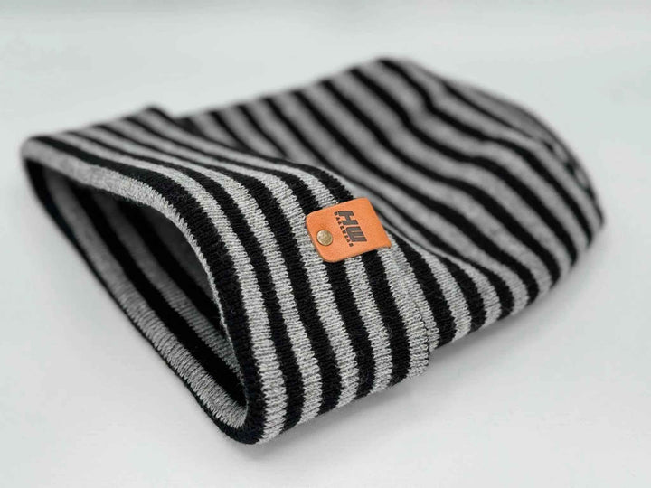 HAAKWEAR H Stitch RORO Cuffed Beanie (Patented Design) Black / Gray, Made in USA
