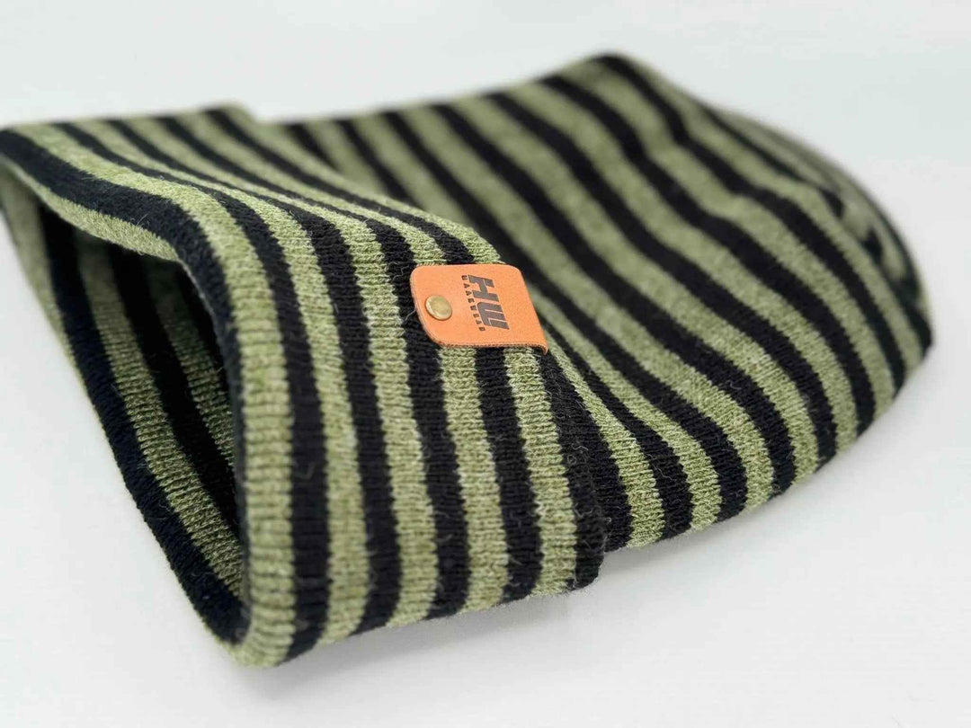 HAAKWEAR H Stitch RORO Cuffed Beanie (Patented Design) Black / Green, Made in USA