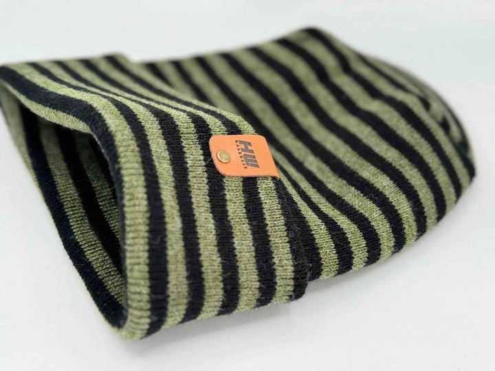 HAAKWEAR H Stitch RORO Cuffed Beanie (Patented Design) Black / Green, Made in USA