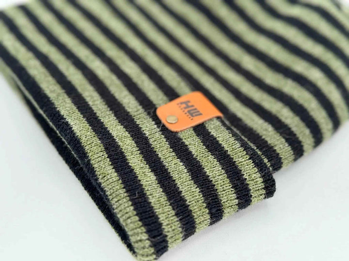 HAAKWEAR H Stitch RORO Cuffed Beanie (Patented Design) Black / Green, Made in USA
