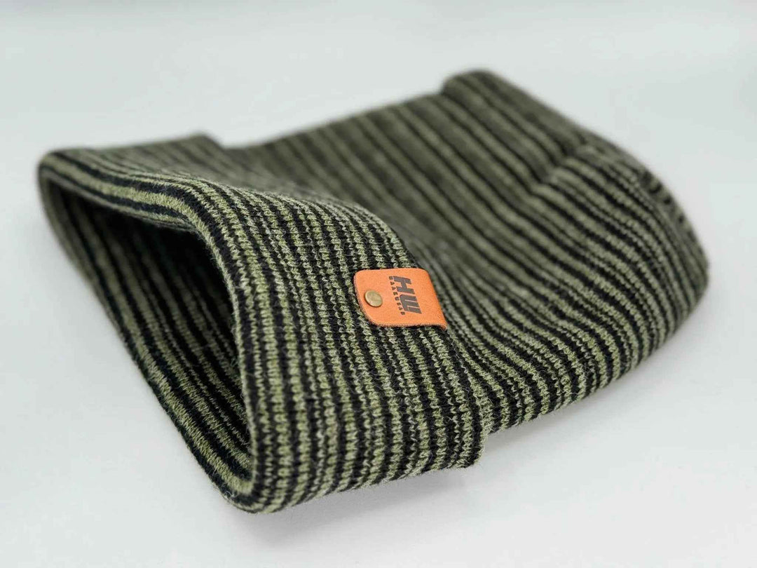 HAAKWEAR H-Stitch Cuffed Beanie - Trending Men’s &amp; Women’s Beanie | Black / Green Contrast | Made in USA