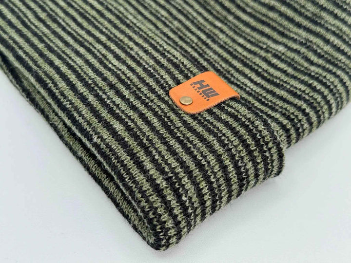 HAAKWEAR H-Stitch Cuffed Beanie - Trending Men’s &amp; Women’s Beanie | Black / Green Contrast | Made in USA