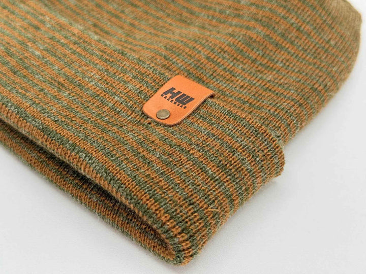 Haakwear H-Stitch Trending Men’s Beanie – Modern Cuffed Beanie | Brown &amp; Green Contrast | Made in USA