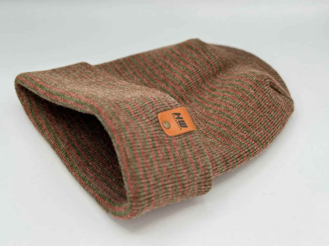 HAAKWEAR H-Stitch Contrast Cuffed Beanie – Burgundy/Green | Made in USA | Viral TikTok Winter Hat 2025