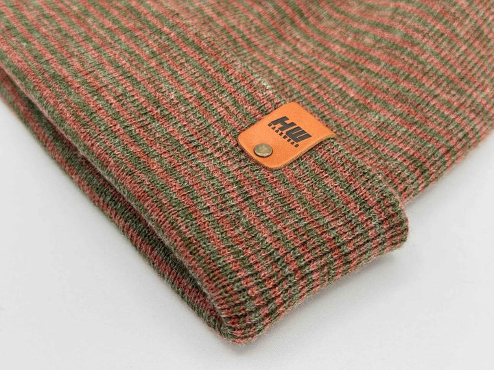 HAAKWEAR H-Stitch Contrast Cuffed Beanie – Burgundy/Green | Made in USA | Viral TikTok Winter Hat 2025