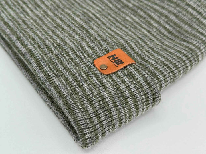 HAAKWEAR H-Stitch Contrast Cuffed Beanie – Gray/Green | Made in USA | Trending Designer Winter Hat 2025