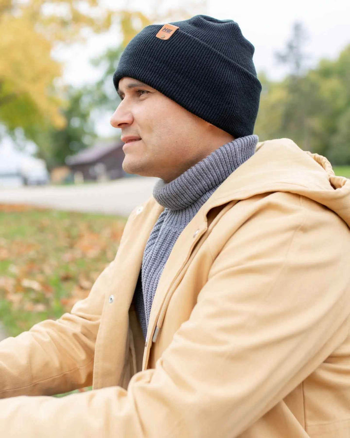 HAAKWEAR H-Stitch Cuffed Beanie - NEW Designed and Made in USA (Patented Design) - Charcoal Black