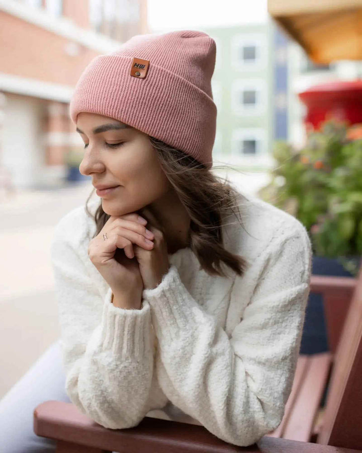 HAAKWEAR H-Stitch Cuffed Beanie - NEW Designed and Made in USA (Patented Design) - Pearl Pink