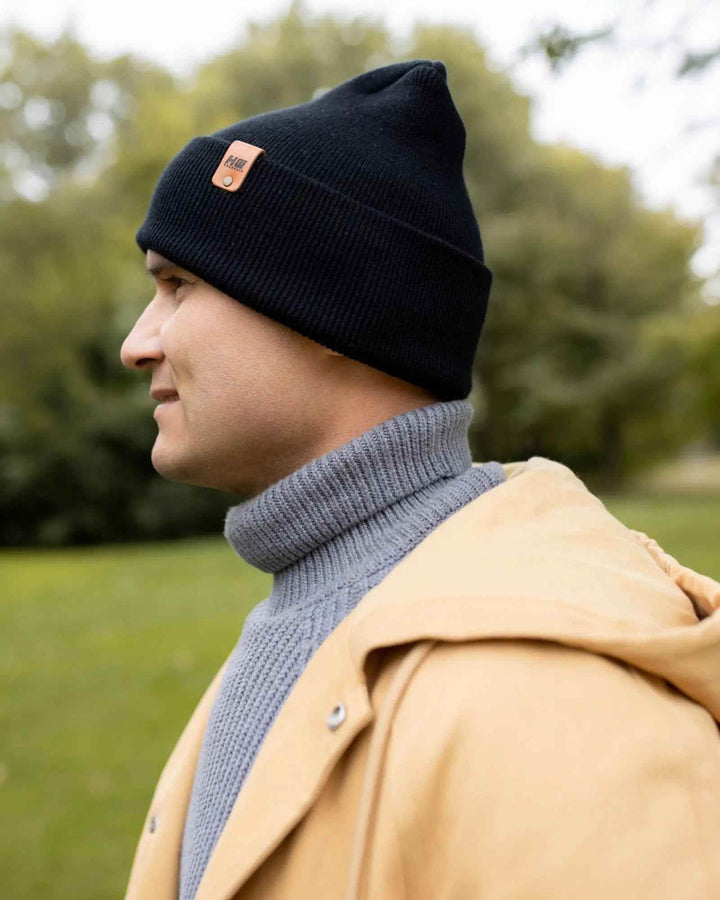 HAAKWEAR H-Stitch Cuffed Beanie - NEW Designed and Made in USA (Patented Design) - Midnight Black