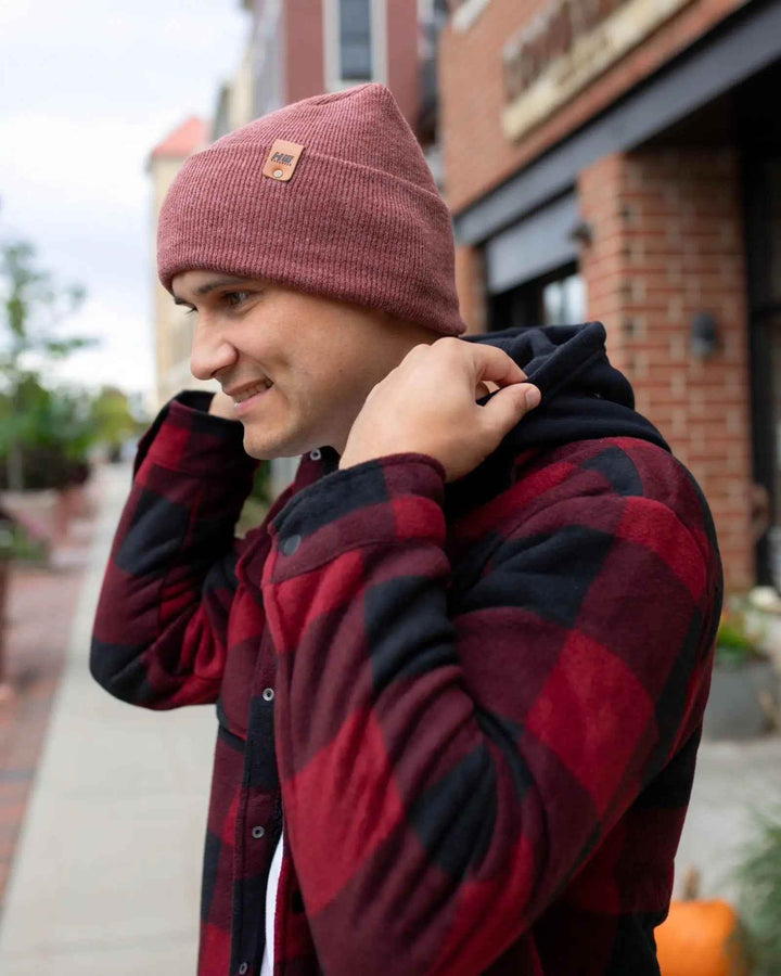HAAKWEAR H-Stitch Cuffed Beanie - NEW Designed and Made in USA (Patented Design) - Rusty Burgundy