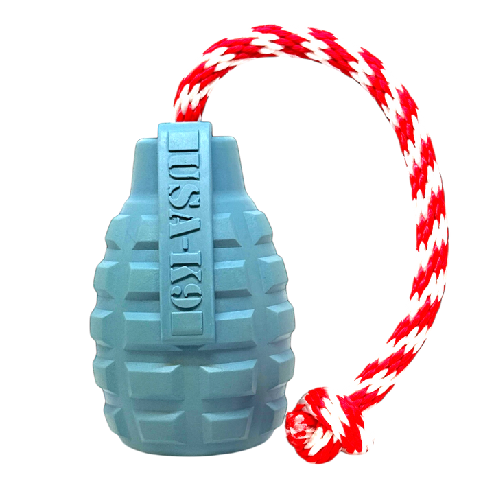 USA-K9 Grenade Shaped Rubber Dog Toy - Chew, Treat Dispenser &amp; Tug Toy | USA