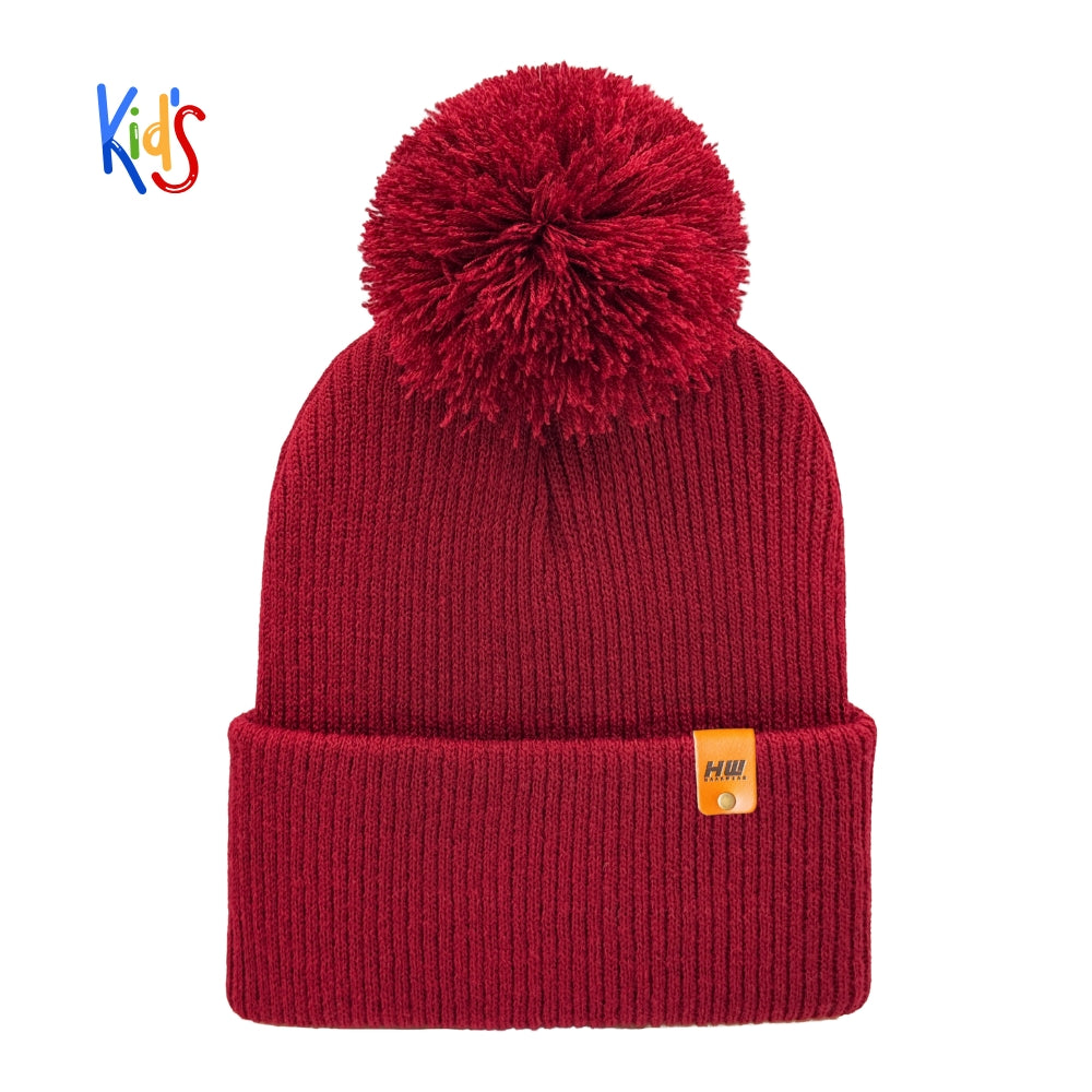 Haakwear Traditional Pom Pom Kids Knit Beanie. Soft, Warm &amp; Made in USA
