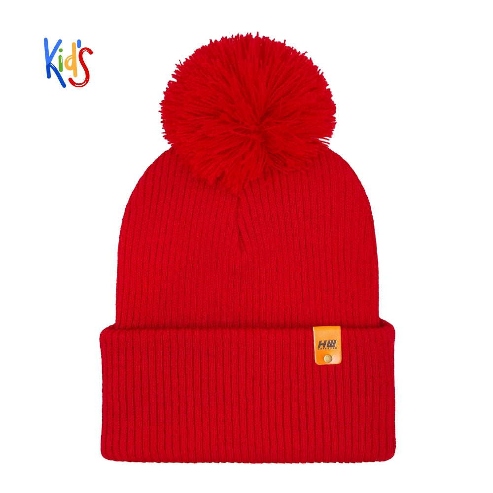 Haakwear Traditional Pom Pom Kids Knit Beanie. Soft, Warm &amp; Made in USA