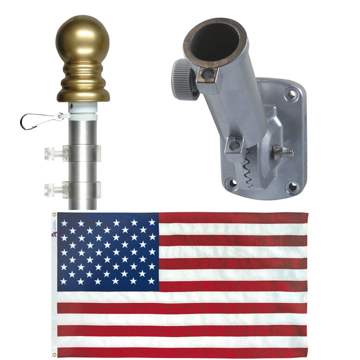 Non Tangle Flagpole Kit w/ Flag, Adjustable Bracket &amp; Aluminum Pole