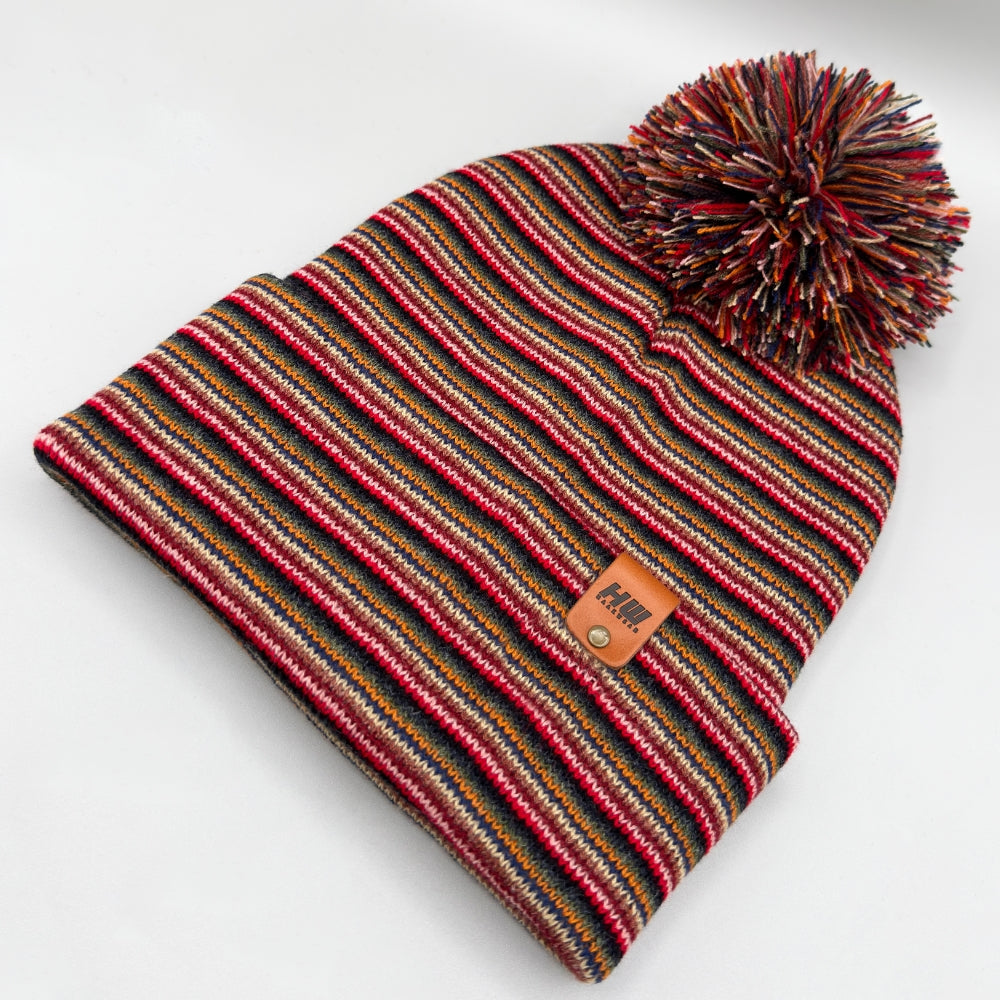 Haakwear Traditional Pom Pom Beanie, Multi Color Knit Winter Hat, Made in USA
