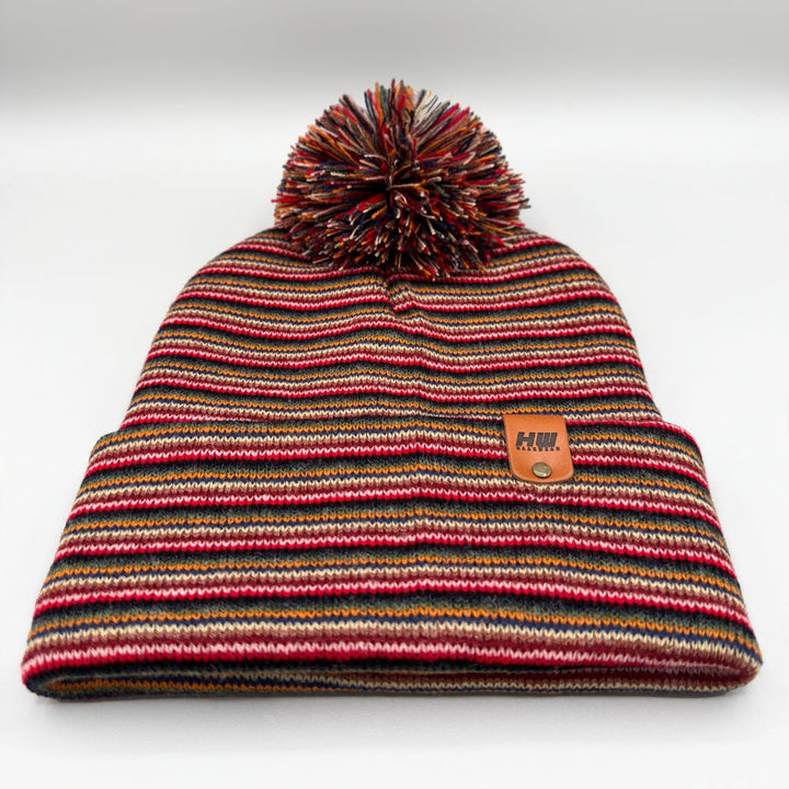 Haakwear Traditional Pom Pom Beanie, Multi Color Knit Winter Hat, Made in USA