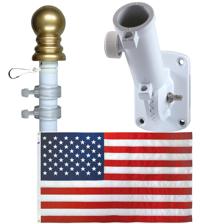 Non Tangle Flagpole Kit w/ Flag, Adjustable Bracket &amp; Aluminum Pole