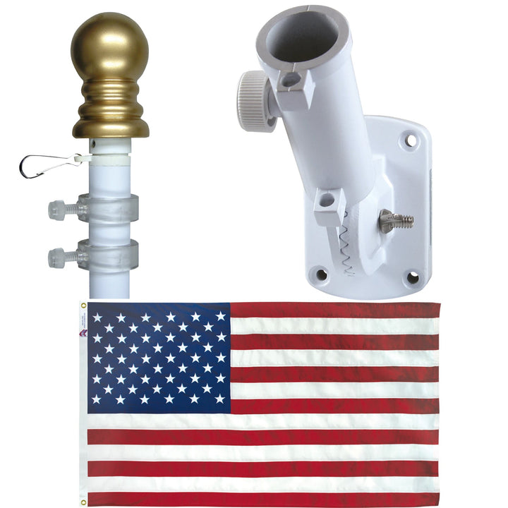Non Tangle Flagpole Kit w/ Flag, Adjustable Bracket &amp; Aluminum Pole