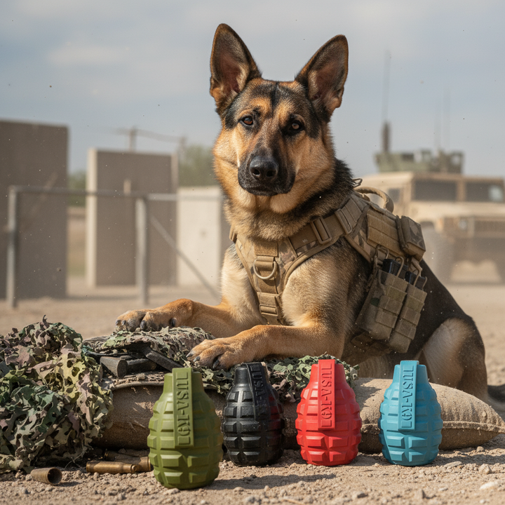 USA-K9 Grenade Shaped eDispenser Durable Dog Chew Toy &amp; Treat Dispenser - Army Green