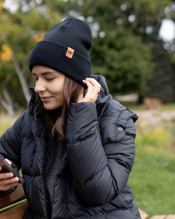 HAAKWEAR Traditional Midnight Black Beanie | Classic Cuffed Knit Hat | Made in USA