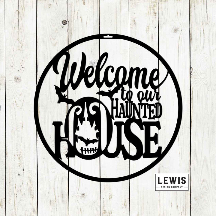 Welcome to Our Haunted House Metal Door Hanger | Halloween Decor