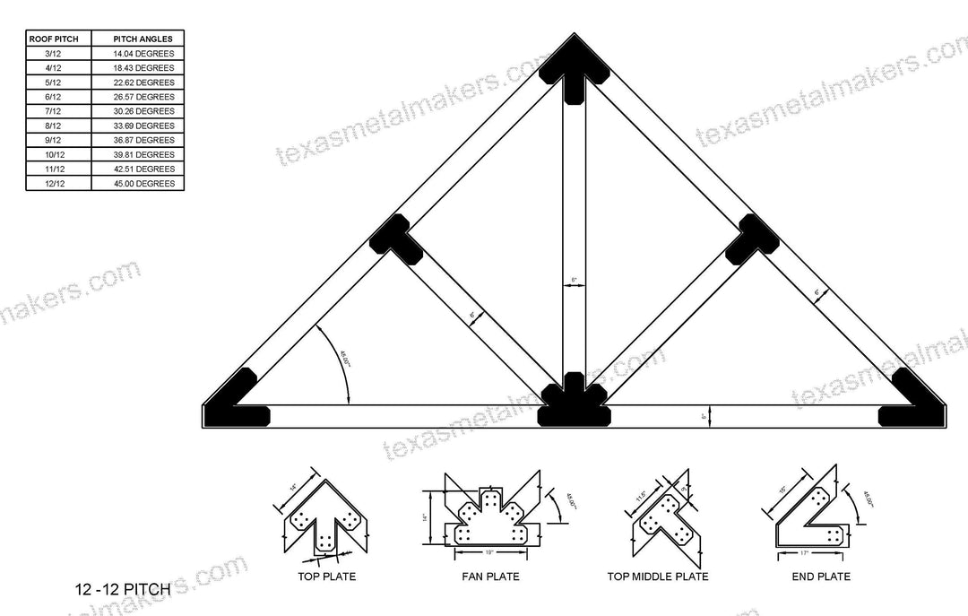 6x6 Chamfered Design Dog Eared Timber Truss Brackets for 6x6 Posts, 6" Timber Truss Brackets, 6x6 Timber Fan Bracket